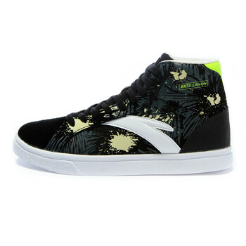 安踏anta女鞋板鞋高帮帆布鞋休闲运动鞋女12538062 黑/深蓝灰/荧光绿