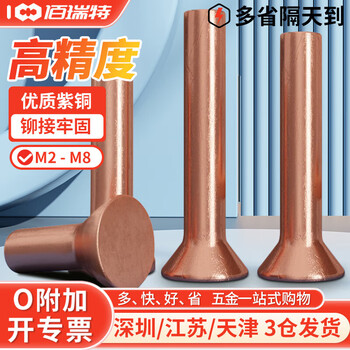 紫铜敲击式沉头铆钉平头实心铆钉平锥头铆钉交通标志牌卯钉GB869 M4*25【10粒】