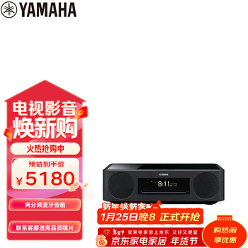 雅马哈（Yamaha）TSX-N237 复古蓝牙CD桌面音响两分频音箱收音无线充电USB播放经典黑