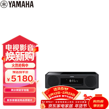 雅马哈（Yamaha）TSX-N237 复古蓝牙音响CD桌面两分频音箱收音无线充电USB播放经典黑