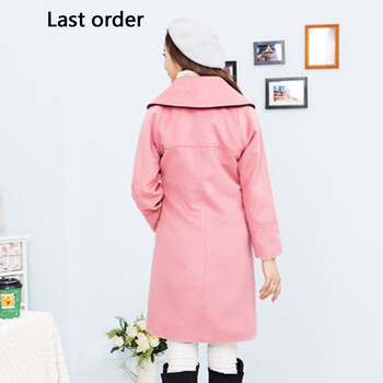 Last Order2015新款韩版中长款毛呢大衣女外套女 粉红色 L
