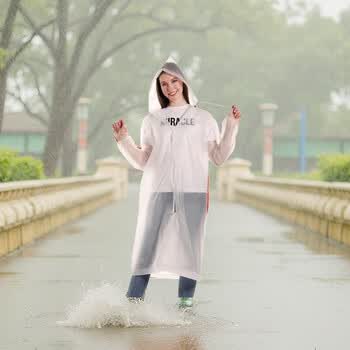 中葆堂加厚成人便携雨披户外骑行徒步长款带帽一次性成人雨衣束口白色