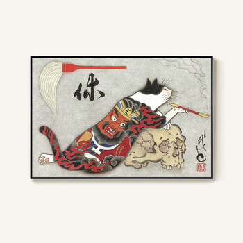 武士猫和风日式风格浮世绘挂画日本装饰画纹身店居酒屋壁画 6.