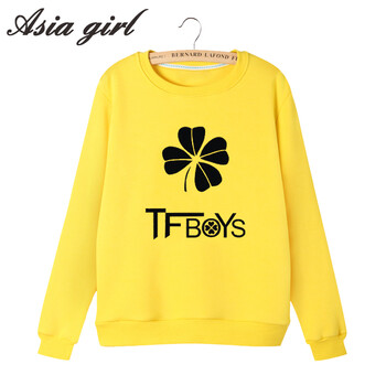
                                        Asiagirl tfboys同款衣服卫衣女秋冬季新款圆领长袖上衣圆领大码加绒衫定制 灰色白王源 M                