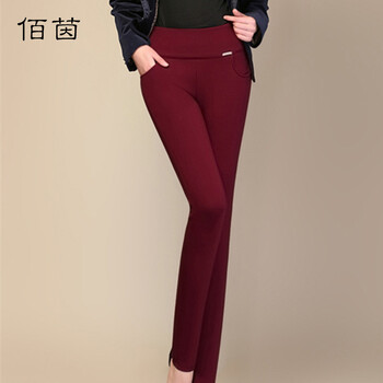
                                        佰茵秋冬外穿加绒加厚打底裤女高腰大码弹力修身女士小脚铅笔裤 黑色加绒款 L                