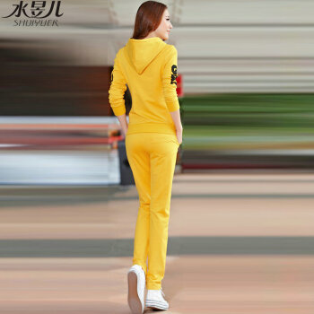 水昱儿2015秋冬装新款运动套装女秋套头卫衣运动服女春秋休闲套装女 黄色 M