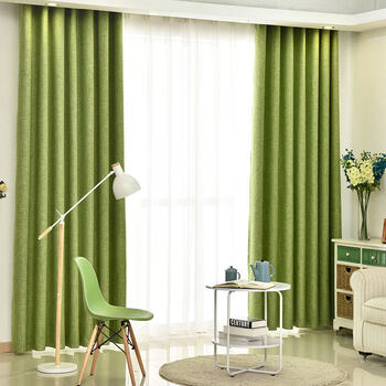 遮光窗帘成品现代简约清新棉麻卧室窗帘布客厅飘窗落地窗布料 绿色 宽