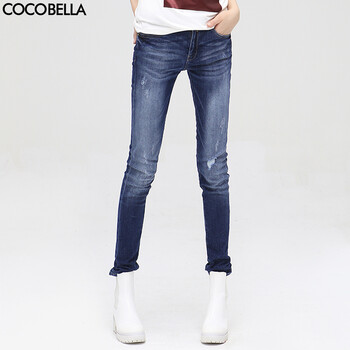 COCOBELLA 2016秋装新款欧美范修身显瘦小脚休闲裤女牛仔裤PT153 牛仔蓝 M