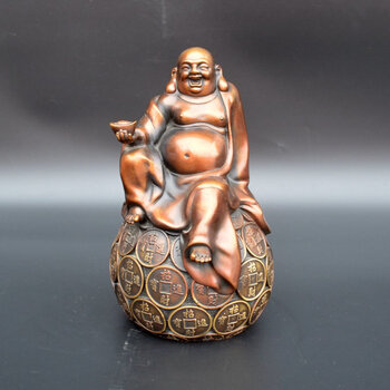 纯铜弥勒佛像笑佛招财佛弥勒佛铜像金钱元宝供奉佛像招财摆件装饰品