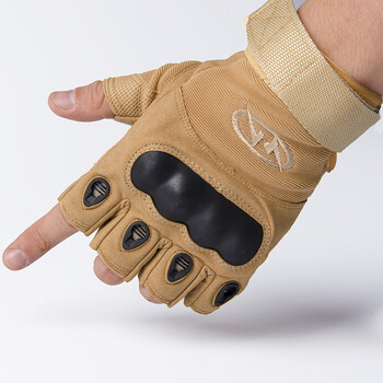 欣速战术手套户外手套 军迷防滑防割登山格斗健身手套军迷用品 沙色半
