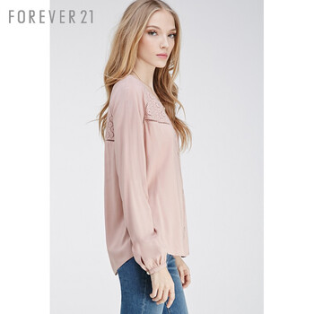 FOREVER21 花朵钩针拼接长袖衬衫 淡紫色 S