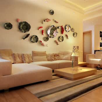 餐厅墙上装饰品 墙面装饰挂件创意墙壁挂饰立体陶瓷荷叶壁饰墙饰 主图