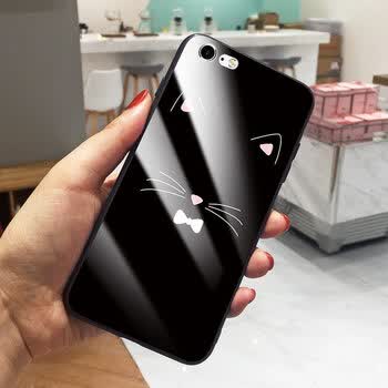 白底猫须苹果6splus手机壳可爱漂亮8个性玻璃壳iphone7硅胶全包x 6/6s