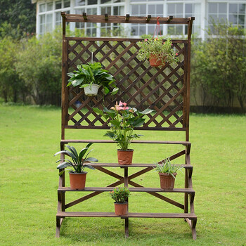 实木花架碳化防腐木花几阳台户外花台吊兰花架庭院三层花台爬藤架