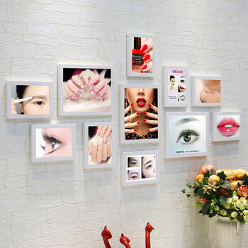 半定妆照片墙眉眼唇美甲纹绣海报装饰画微整形美容院相框挂墙 白色 新