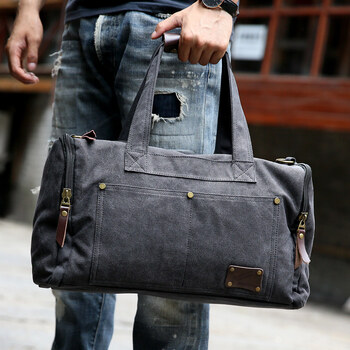 休闲帆布手提包男旅行包大容量行李袋旅游单肩背包男士包潮 经典复古