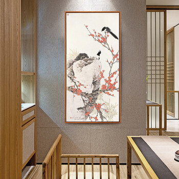 新中式玄关装饰画现代简约客厅走廊过道挂画荷花鸟禅意竖版大壁画 k款