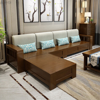 实木沙发冬夏两用家具中式沙发现代客厅转角储物沙发组合 小户型独立