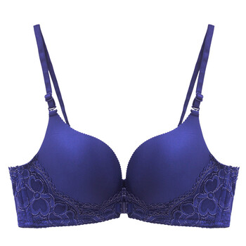 文胸美背夏季 珀依兰蕾丝边聚拢内衣一片式光面无痕 藏青色 75a【图片