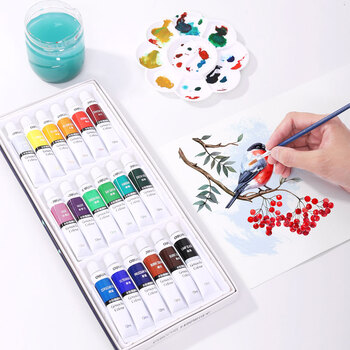 得力(deli)水粉颜料18色12ml大容量美术专用水粉画学生儿童绘画彩绘套装便携工具73854可水洗手搓颜料