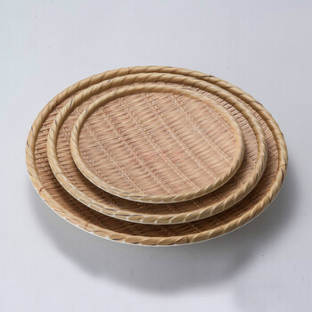 圆形编织盘簸箕盘仿藤编织果盘早餐盘水果牛排盘子 13811-12