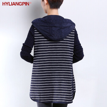 HYLIANGPIN2015中年秋装中长款连帽卫衣女韩版时尚针织条纹开衫外套 绿色 XL