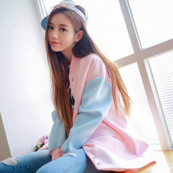 
                                        七匹龙 韩国版学生宽松长袖外套女春秋bf风薄款春秋太空棉棒球服开衫N657 粉红色 L                