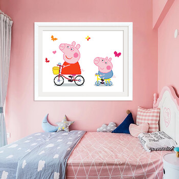 十字绣2018新款线绣小猪佩奇卡通可爱儿童卧室小幅简单绣简约现代 3股