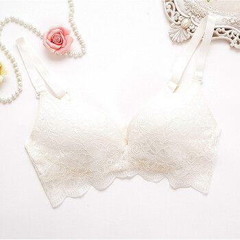 真丝无钢圈无痕聚拢文胸薄款夏透气内衣少女蕾丝边性感小胸罩 白色