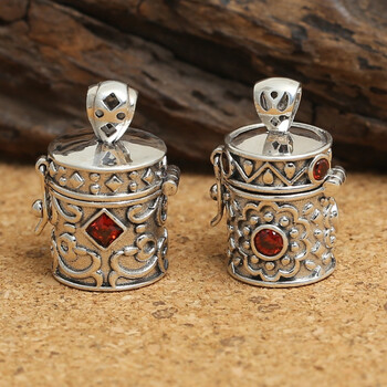 批发s925纯银 复古泰银男女款 红宝石盒子吊坠 可以装东西 方形石 925