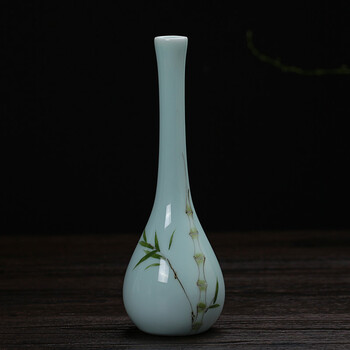 青瓷水培简约花器 家居台面小花插 玉颈小花瓶(粉青青竹)