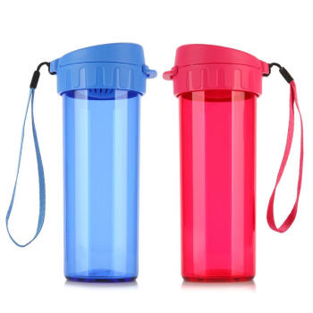 特百惠Tupperware水杯 茶韵杯莹彩随心杯两件套 塑料情侣水杯带杯绳380组合套装 摩登蓝+活力红