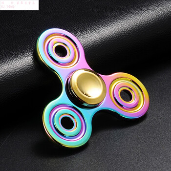 指尖陀螺铜三叶手指旋转合金儿童玩具上课无聊减压指间螺旋 炫彩大