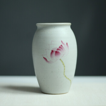 不梵水培创意陶瓷纯手工手绘日式插花花器中式花卉桌面陶艺花瓶 荷花