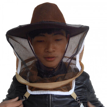 起驰养蜂工具防马蜂帽正宗牛仔帽蜂衣蜂帽加厚面网冒顶密封防蜂帽