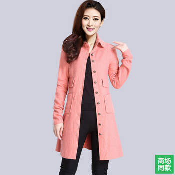 秋冬新款2015女装哥弟款修身POLO领长袖单排扣纯色羊毛风衣女阿玛施简约口袋百搭休闲外套 黑色 3码/M