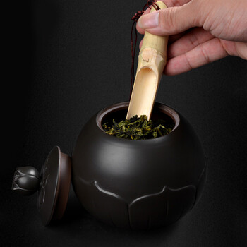 言艺 陶瓷茶叶罐 紫砂茶叶罐 莲花茶叶罐黑色小