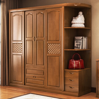 移门推拉门四门木质板式整体趟门大衣柜现代简约组装衣橱 海棠色【 带