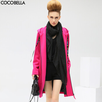 COCOBELLA 2016春装新品宽松长袖中长款上衣外套女士开衫卫衣CT339 玫红 M