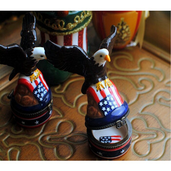 手绘陶瓷美国旅游纪念品迷你白头鹰首饰盒礼物