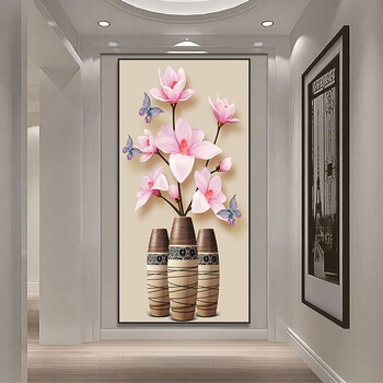 北欧玄关装饰画竖版花客厅过道壁画挂画酒店会所走廊墙面 05 75x150