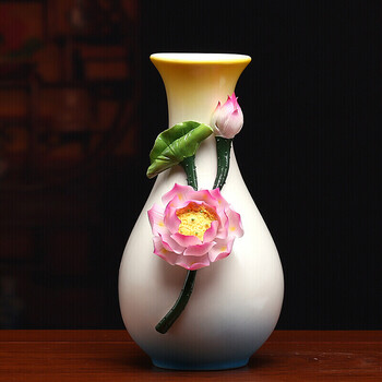 陶瓷佛教用品 8寸莲花瓶浮莲花插家居装饰客厅摆件水培瓶 8寸浮莲花瓶