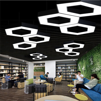 六边形led吊灯创意造型灯圆环办公灯现代简约写字楼商场服装店健身房