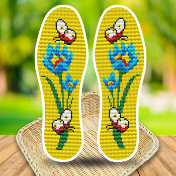 男女通用半成品手工透气不褪色印花加厚棉布十字绣鞋垫 124 蝴蝶飞舞