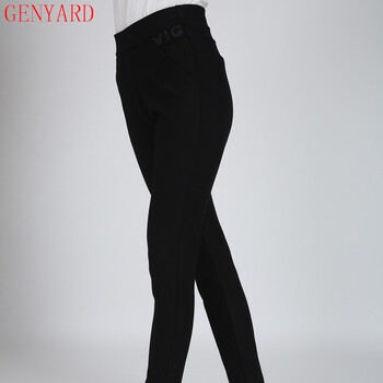 GENYARD秋季时尚纯色微弹女裤大码加肥加大高腰修身铅笔裤中老年打底长裤 藏青色 XL