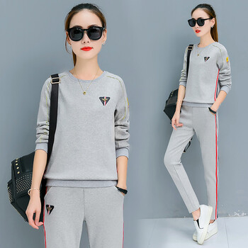 休闲运动套装女2018秋冬新款韩版修身时尚跑步服卫衣显瘦两件套潮 浅