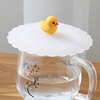 食品级硅胶杯盖可爱卡通水杯盖子通用防漏密封陶瓷玻璃杯子盖 鸭子