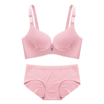 内衣无钢圈薄款大码透气文胸聚拢收副乳大胸罩 粉色套装 85c【图片