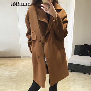 泪怡LY2015秋冬季女装新款毛呢大衣女 韩版中长款双面呢毛呢外套女羊毛呢子大衣女895 藕粉色 XL