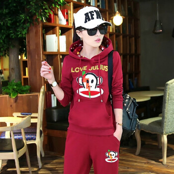 Paul Frank大嘴猴专柜正品女装2016春秋新款两件套卫衣运动服套装 时尚休闲棒球服 藏青色-春秋薄款 L